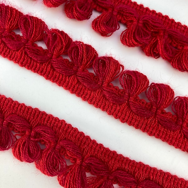 3 yards de bordure décorative bouclée rouge - 1" ou 2,5 cm - passementerie française vintage - passementerie pour projets d'artisanat - couture