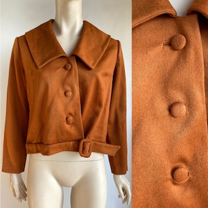 1980 brown wool blazer in waist length, vintage blazer for women, spring jacket for women, Peter Pan collar