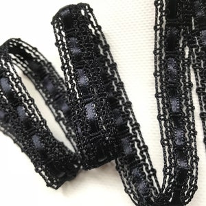 Dentelle décorative par mètre - bordure 5/8" 1,5 cm - dentelle noire - dentelle au crochet et satin - fournitures de couture - dentelle au crochet - lave de satin