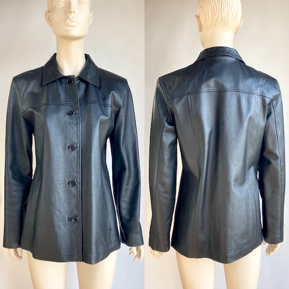 Real leather jacket size 44 in black with shoulde… - image 1