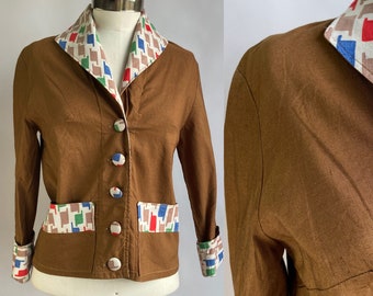 Blazer marron de 1980 à la taille, blazer vintage pour femme, veste de printemps pour femme