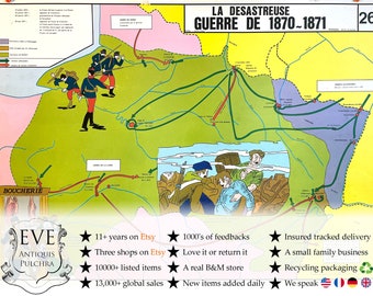 Vintage French Poster School Learning Educational Display Disastrous War Construction Railways Learning Map Chart Teaching c1970-80's / EVE
