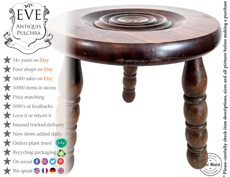 Stool Vintage French Traditional Worn Milking Stool Small Chair Stand ...