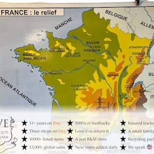 Affiche française vintage, école, apprentissage, affichage mural éducatif, apprentissage de l'altitude, boussole, carte de direction, tableau, enseignement des années 70-80 / EVE