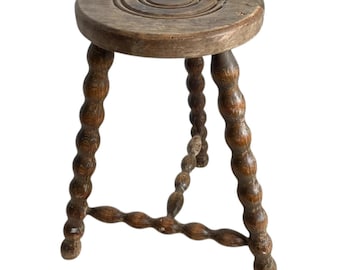 Plinth Vintage French Traditional Worn DAMAGED REPAIRED Stand Bobbin Leg Plinth Plant Tabouret c1960&#39;s / EVE