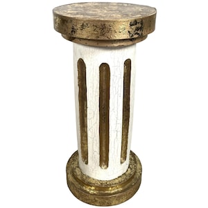 Vintage French Cardboard Painted Gold White Plinth Stand Doorway Entryway Hallway Furniture Worn circa 1960's / EVE