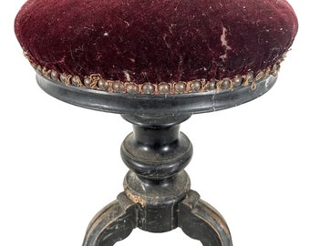Piano Stool Antique French Traditional Wooden Brown Small Chair Stand Display Rest Plinth Seating Tabouret REPAIRS NEEDED c1900's / EVE