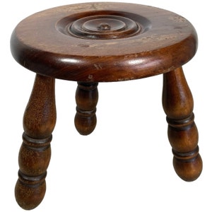 Stool Vintage French Traditional Worn Weathered Damaged Milking Stool Small Chair Stand Bobbin Leg Rest Plinth Plant Tabouret c1960&#39;s / EVE