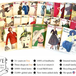 Coleção de moda e trabalho francesa vintage Modes & Travaux Revistas femininas Revistas Memorabilia Colecionador Raro Mid Century c1940-50&#39;s / EVE