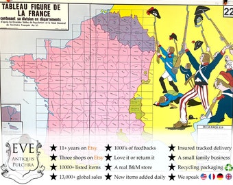 Vintage French Poster School Learning Educational Display French Departments Historical Regions Learning Map Chart Teaching c1970-80's / EVE