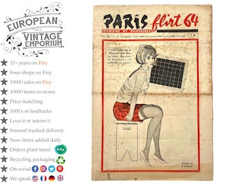 Vintage French Paris Flirt Number 402 10/10/1964 Adult Comic Newspaper Humour Fantasy Cartoons Romance Memorabilia Collector c1964-65 / EVE