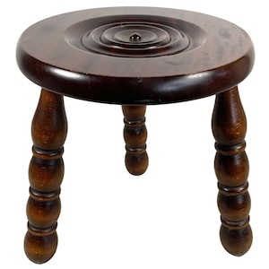 Stool Vintage French Brittany Breton Stool Round Seat Wooden Wood Plinth Farmhouse Plant Rest Stand Tabouret c1960-70&#39;s / EVE