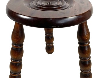 Stool Vintage French Brittany Breton Stool Round Seat Wooden