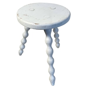 Stool Vintage French Painted Grey Traditional Bobbin Leg Stool Small Stand Plant Stand Rest Plinth Seating Tabouret c1960&#39;s / EVE