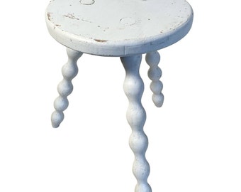 Stool Vintage French Painted Grey Traditional Bobbin Leg Stool Small Stand Plant Stand Rest Plinth Seating Tabouret c1960's / EVE