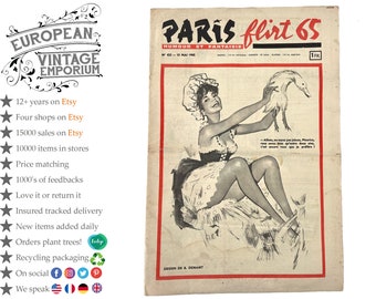 Vintage French Paris Flirt Number 433 15/5/1965 Adult Comic Newspaper Humour Fantasy Cartoons Romance Memorabilia Collector c1964-65 / EVE