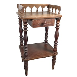 Vintage French Standing Side Shelf Turned Style Wood Plinth Stand Display Table Side Medium WORN DAMAGED c1960-70's / EVE