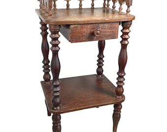 Vintage French Standing Side Shelf Turned Style Wood Plinth Stand Display Table Side Medium WORN DAMAGED c1960-70&#39;s / EVE