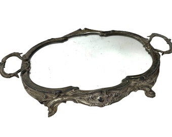 Antique French Metal Mirror Display Serving Display Tray Wear Tear Damage c1920's / EVE
