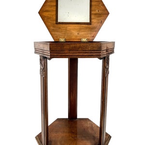 Vintage French Hexagonal Craft Make Up Table Plant Stand Wooden Brown Display Rest Plinth Pot Side Small Table Tabouret c1920-30's / EVE
