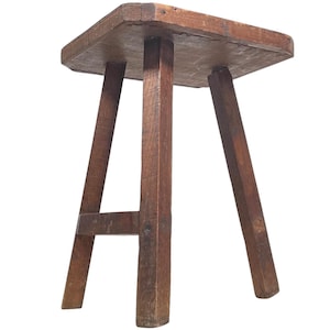 Home Made Stool Vintage French Small Milking Stool Wooden Brown Small Chair Stand Display Rest Plinth Seat Tabouret c1960-70&#39;s / EVE