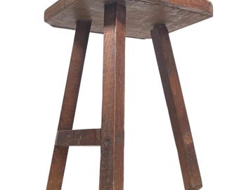 Home Made Stool Vintage French Small Milking Stool Wooden Brown Small Chair Stand Display Rest Plinth Seat Tabouret c1960-70's / EVE