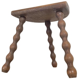 Milking Stool Plinth Vintage French Traditional Worn DAMAGED Tripod Stand Bobbin Leg Plinth Plant Tabouret c1950-60&#39;s / EVE