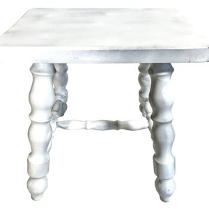 Stool Vintage French Painted White Traditional Chunky Strong Bench Stool Small Stand Bobbin Leg Rest Plinth Seating Tabouret c1970&#39;s / EVE