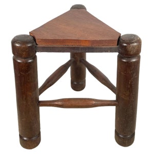 Stool Vintage French Traditional Traingle Milking Stool Small Stand Rest Plinth Seating Plant Tabouret Rattan c1960-70&#39;s / EVE