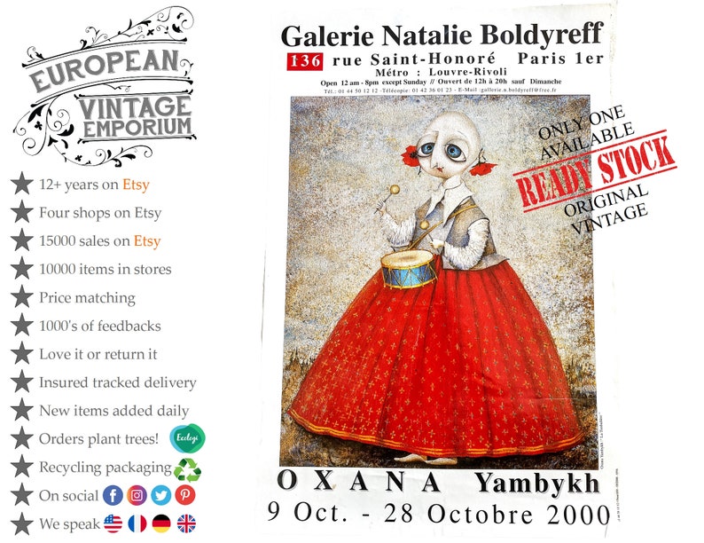 Vintage French Oxana Yambykh Galerie Natalie Boldyreff Paris Gallery Original Exhibition Poster Wall Decor Painting Display c2000 / EVE image 1