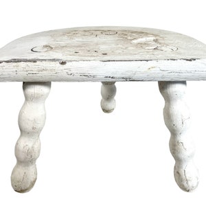 Stool Vintage French Traditional Worn Weathered Milking D Stool Small Chair Stand Bobbin Leg Rest Plinth Seating Tabouret c1950-60&#39;s / EVE