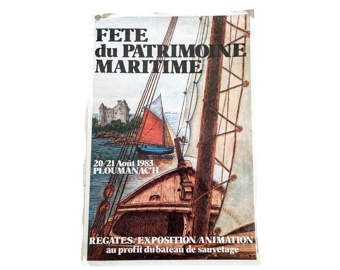 Vintage Französisch Fete Du Patrimoine Maritime Segelboot Ausstellung Regatta Original Poster Wanddekor Frankreich c1983 / EVE