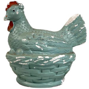 Vintage French Plaster Chicken Money Bank Break To Open Piggy Bank c1950-60's / EVE