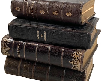 Antique French Collection Leather Bound Religious Prayer Books Collection Catholic Memorabilia Collector circa 1850-1900's / EVE