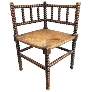 Antique French Corner Chair Woven Raffia Seat Wooden Rest Seating Damaged Display c1920-30&#39;s / EVE