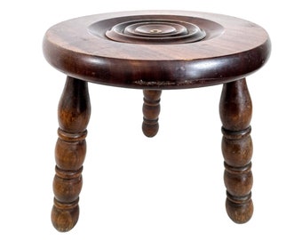 Stool Vintage French Traditional Worn Milking Stool Small Chair Stand Bobbin Leg Rest Plinth Seating Plant Tabouret c1970's / EVE