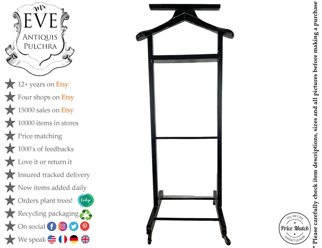 Vintage French Valet Butler Stand Wooden Clothes Hanger Suit Costume Bedroom Hotel Decor Storage