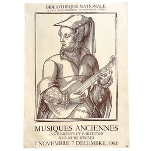 Vintage French Musiques Anciennes Bibliotheque Nationale Paris Original Concert Poster Wall Decor France Normandy c1980 / EVE