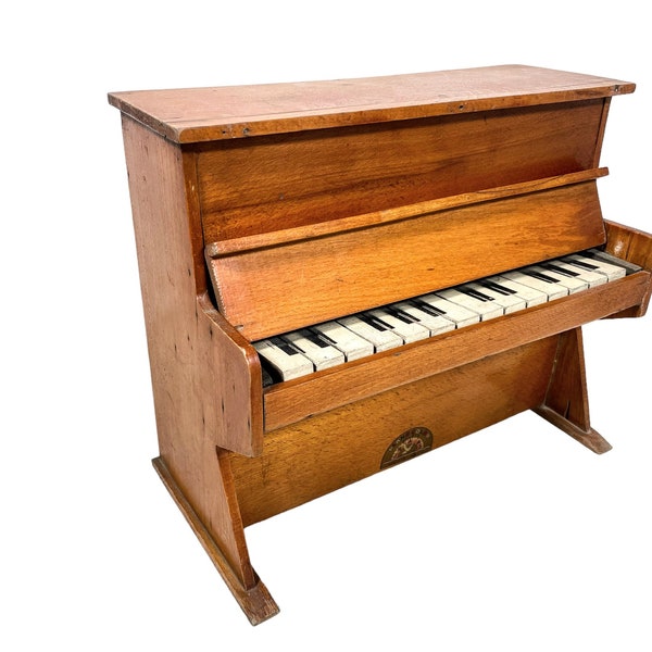 Vintage French Mini Small Piano Musical Instrument Traditional Wooden Wood Toy Decorative Collector Piano Color Jouets c1950-60's / EVE