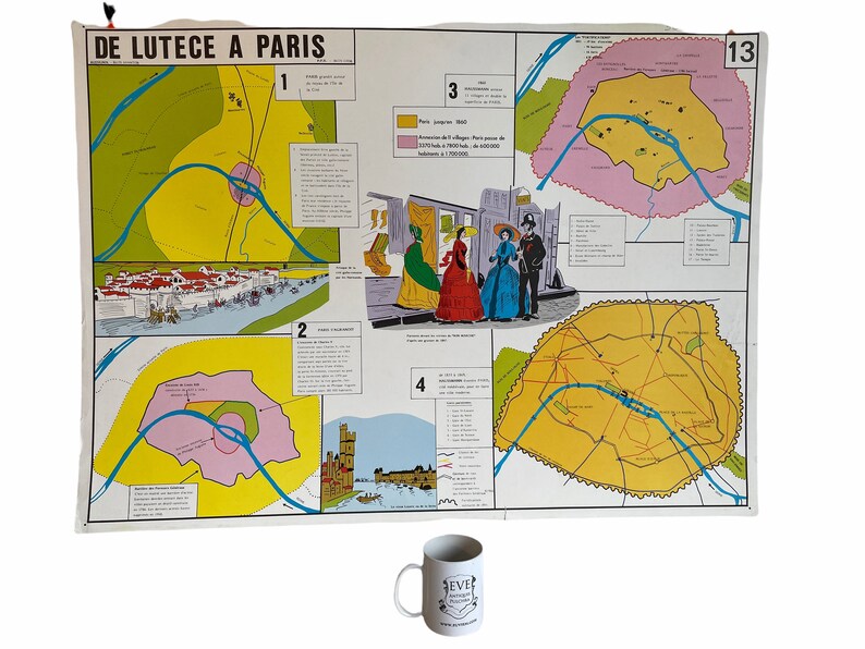 Vintage French Poster School Learning Educational Wall Display Architecture Paris Learning Map Chart Teaching c1970-80's / EVE image 2