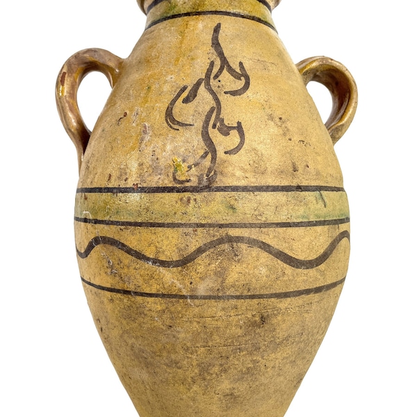 Vintage marocaine huile d'olive pot de stockage flacon vase carafe poterie argile thème arabe terre ton tribal désert c1950-60's / EVE