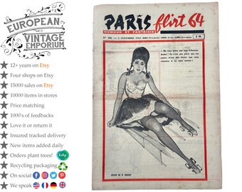 Vintage French Paris Flirt Number 406 7/11/1964 Adult Comic Newspaper Humour Fantasy Cartoons Romance Memorabilia Collector c1964-65 / EVE