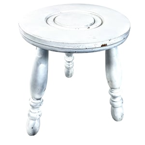 Stool Vintage French Traditional Painted White But Worn Milking Stool Small Chair Stand Turned Leg Plinth Seating Tabouret c1960-70&#39;s / EVE