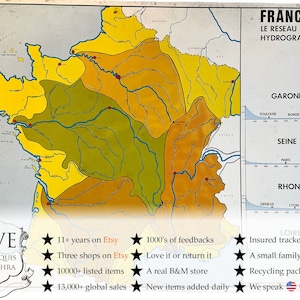 Vintage französisches Plakat Schule Lernen Lernwand Anzeige Flüsse Meer Tiefe Wasserwege Lernkarte Diagramm Lehren c1970-80's / EVE