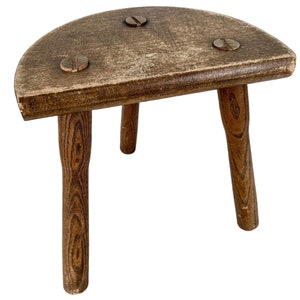 Stool Vintage French Traditional Milking Stool Wooden Brown Small Chair Stand Display Rest Plinth Seating Plant Pot Tabouret c1970&#39;s / EVE