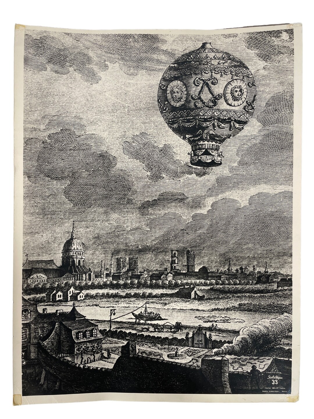 Vintage French Print Hot Air Balloon Scolatheque Collection 33 Cliche ...
