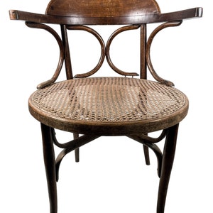 Antique French Bent Wood Cane Work Wide circular Seat Chair Wooden Rest Seating Damaged c1920-30&#39;s / EVE