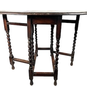 Antique English Barley Twist Pillared Folding Double Leaf Large Occasional Table WORN & Needing A Little Attention c1910-20&#39;s / EVE