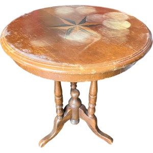 Vintage French Table Edwardian Style Reproduction Compass Point Plant Stand Wooden Rest Plinth Pot Side Small Worn Tabouret c1960-70&#39;s / EVE