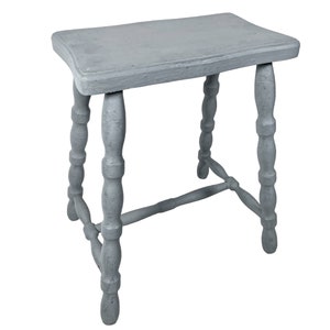 Stool Vintage French Painted Grey Traditional Strong Bench Stool Small Stand Bobbin Leg Rest Plinth Seating Tabouret c1960-70&#39;s / EVE